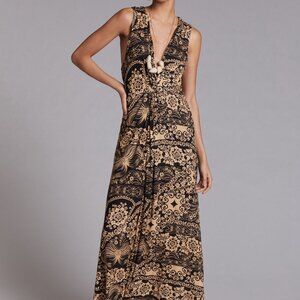 033 By Anthropologie Twist Back Bohemian Brushed Jersey Maxi Dress Size Small